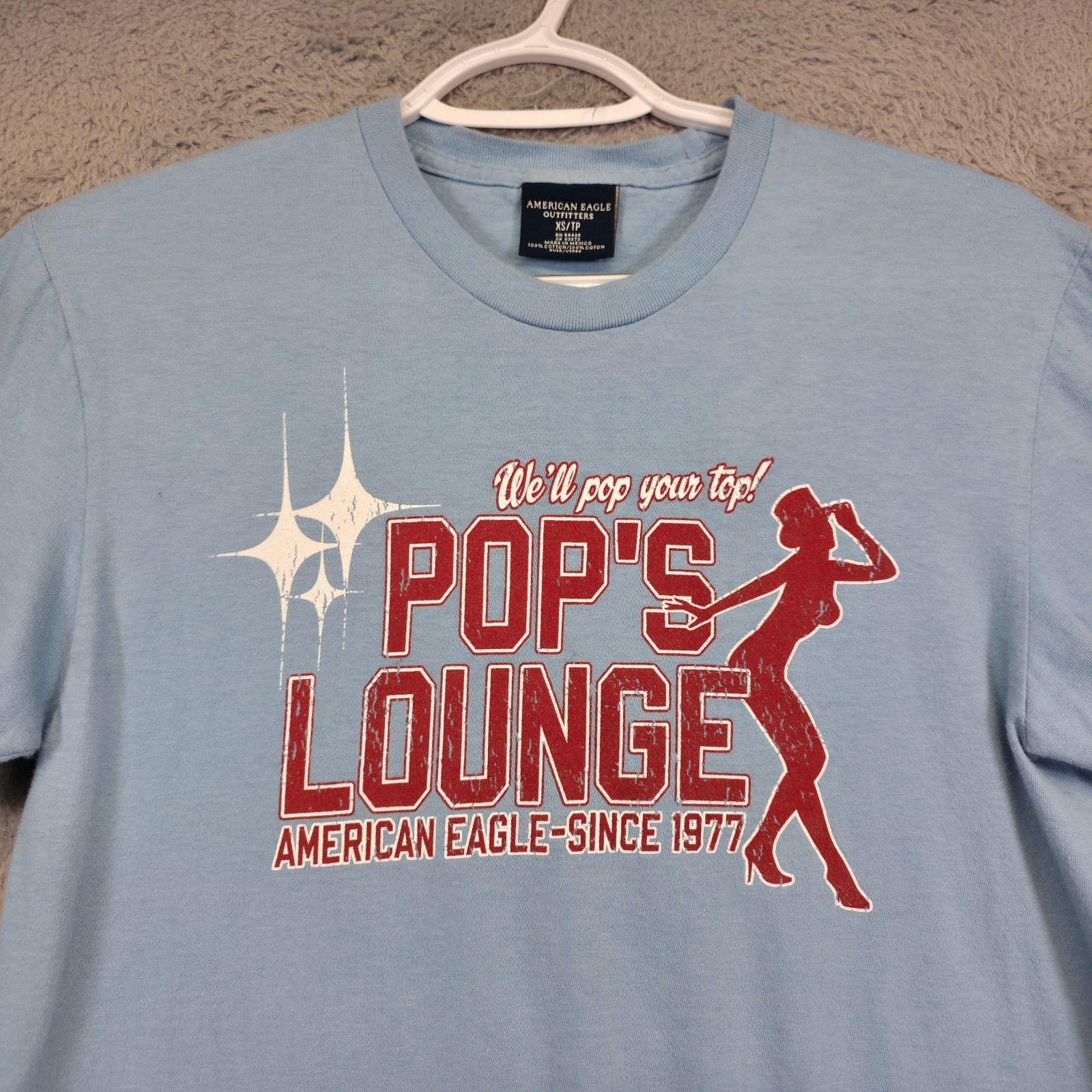 Y2K American Eagle Shirt Mens XS Blue Pops Lounge Novelty Gag Funny Tee 2000s gallery