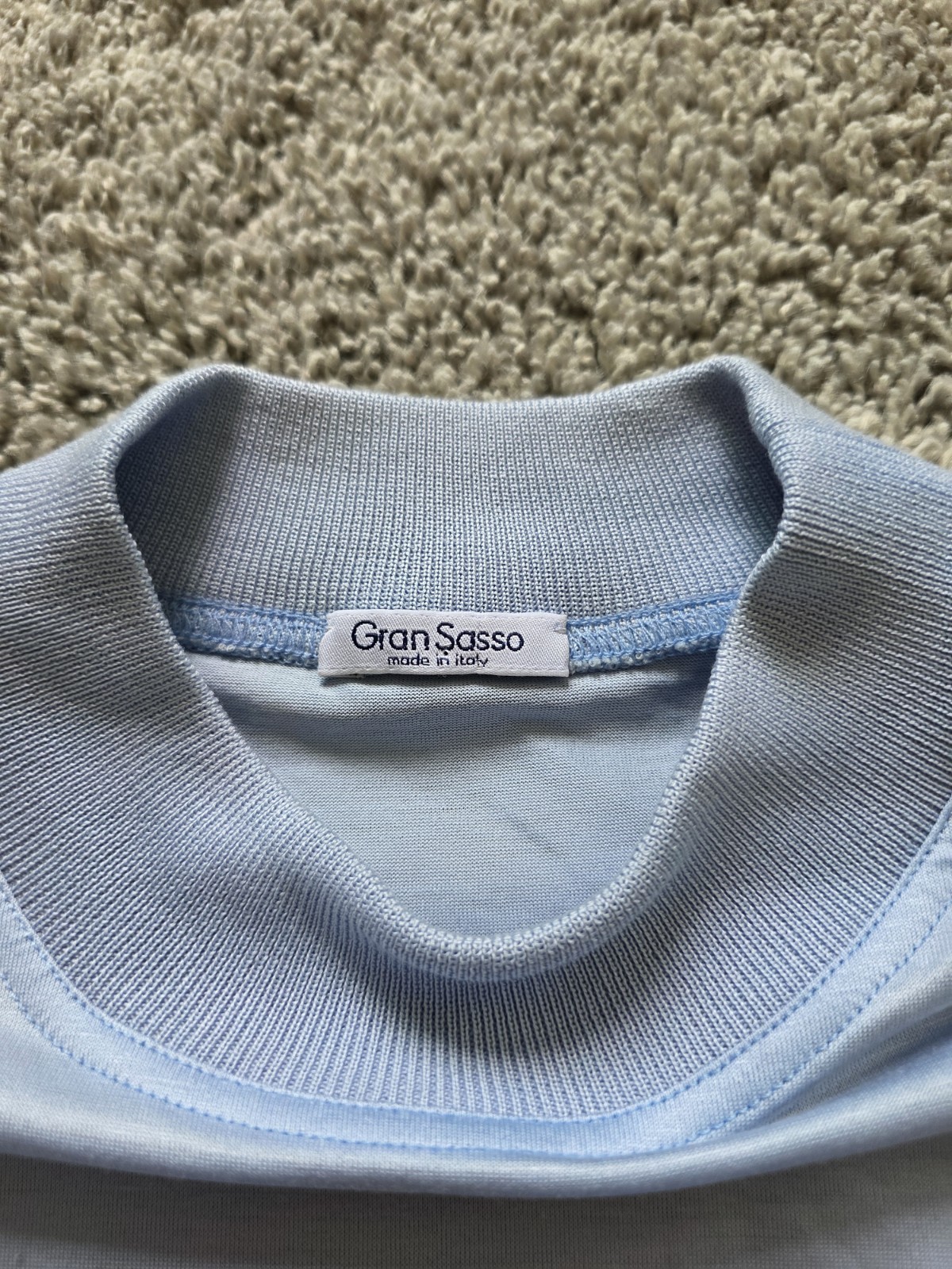 GRAN SASSO Mock Neck Short Sleeve Shirt Men LARGE L EU 54 Light Blue 100% COTTON gallery