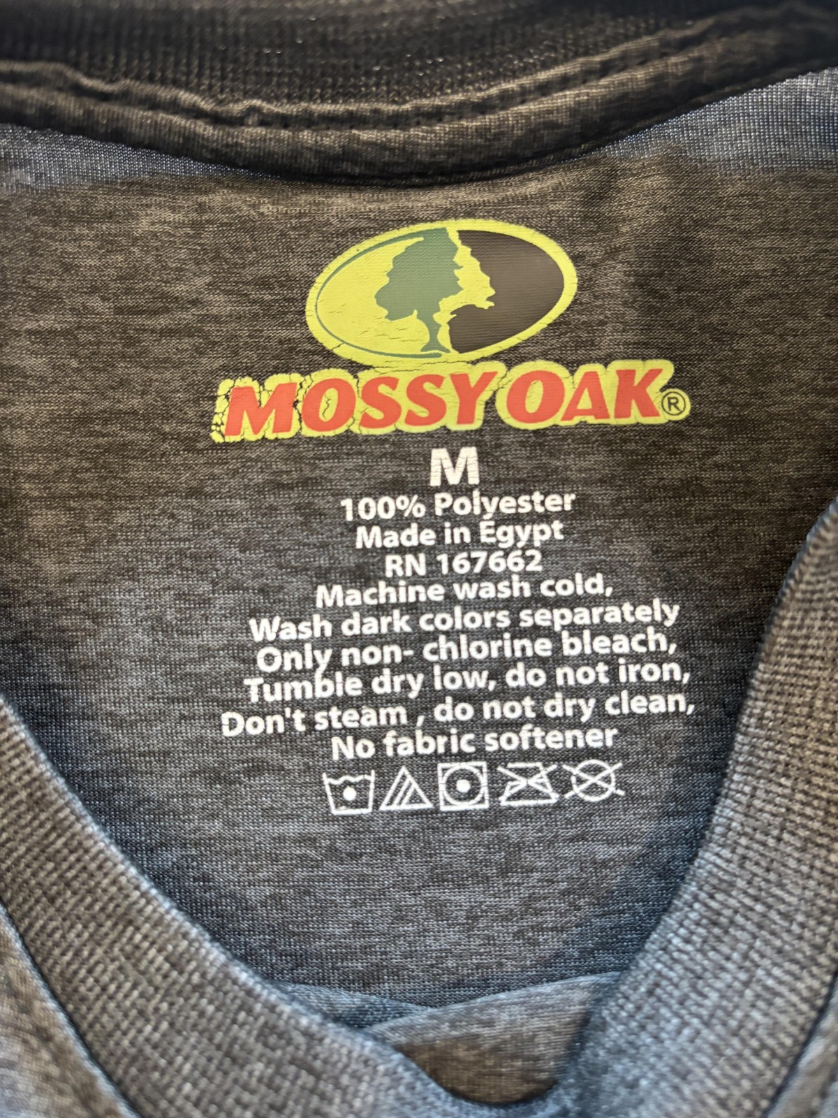 Mossy Oak Shirt Mens Medium Gray Performance Camo Flag Graphic Outdoor Hunting gallery