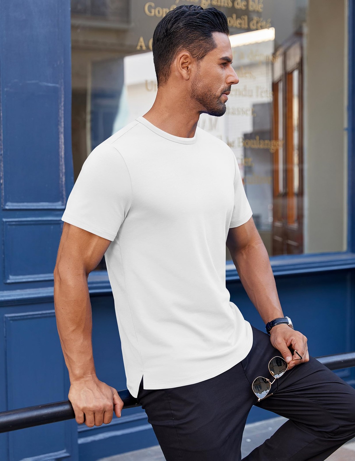 COOFANDY Men's White Crew Neck T Shirts Cotton Short Sleeve Basic Tee Shirts gallery