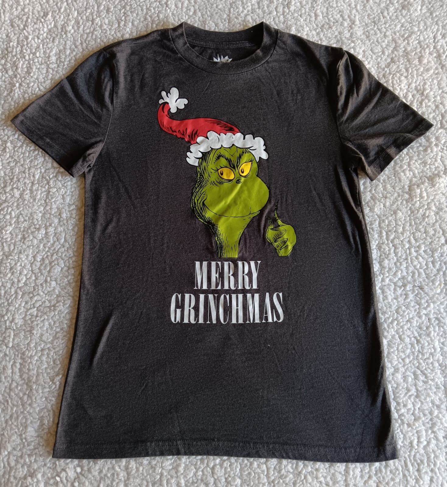 Christmas Grinch T Shirt “Merry Grinchmas” Unisex Small Gray