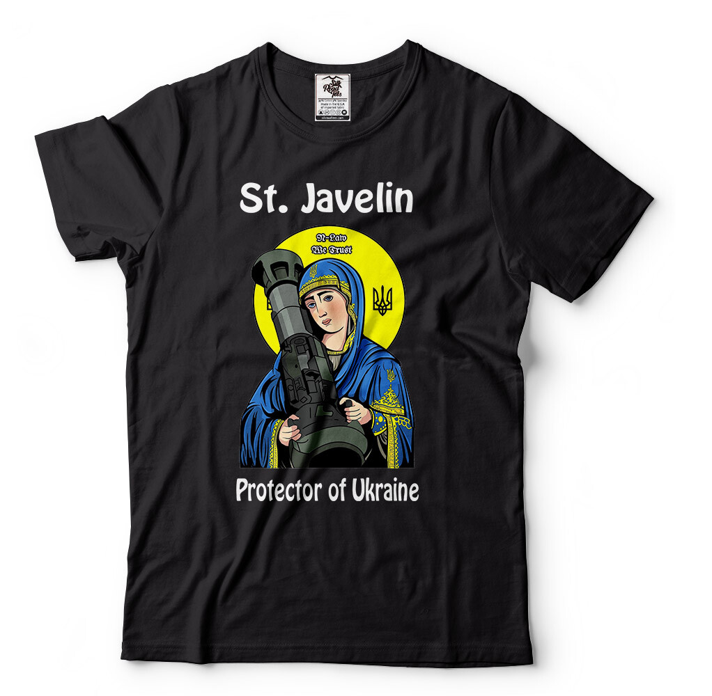 St. Javelin Protector of Ukraine T-shirt Mens Shirt Ukrainian Flag Tee Shirt gallery
