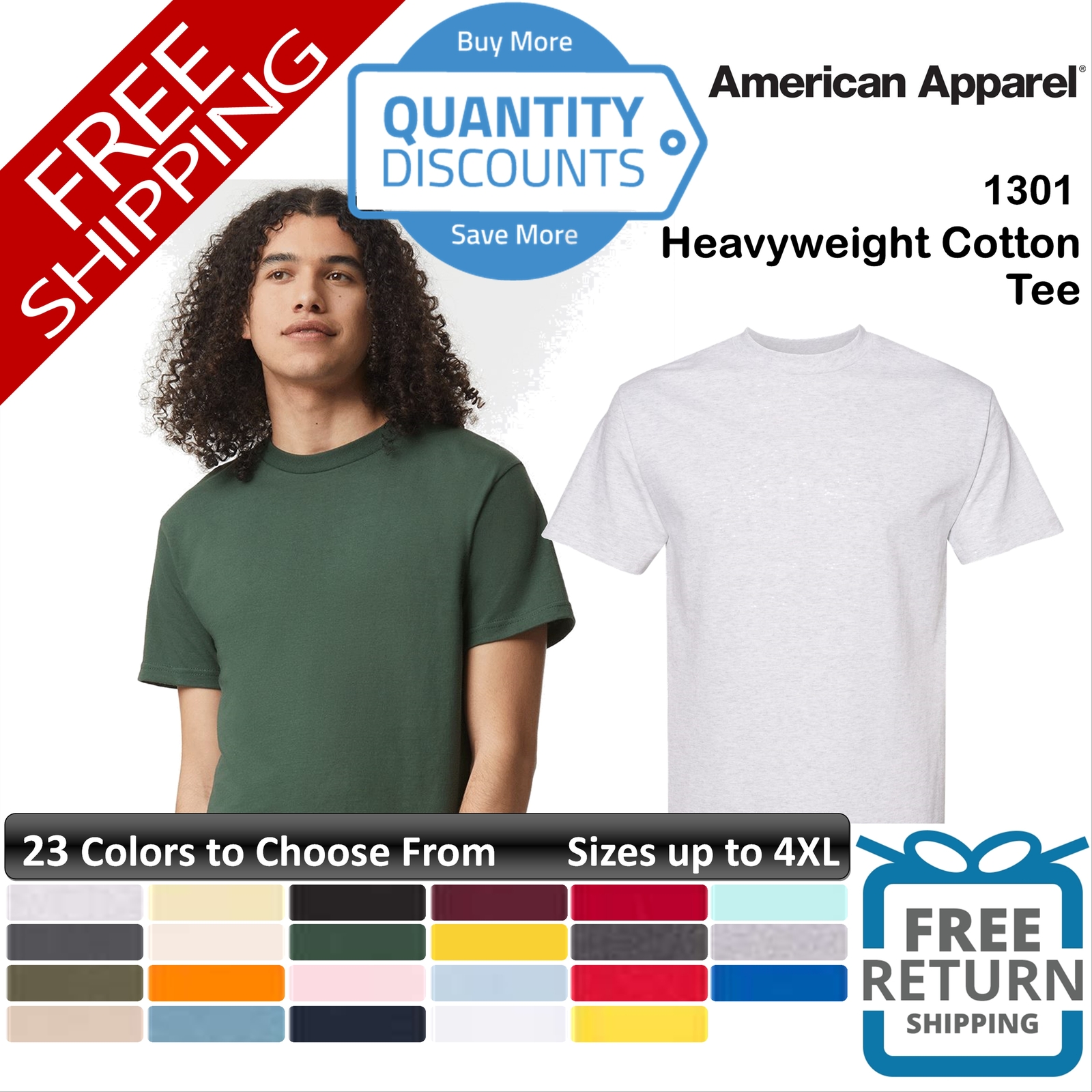 🔥 American Apparel Men Heavyweight Cotton Tee T Shirt Relaxed Fit Upto 4XL 1301 gallery