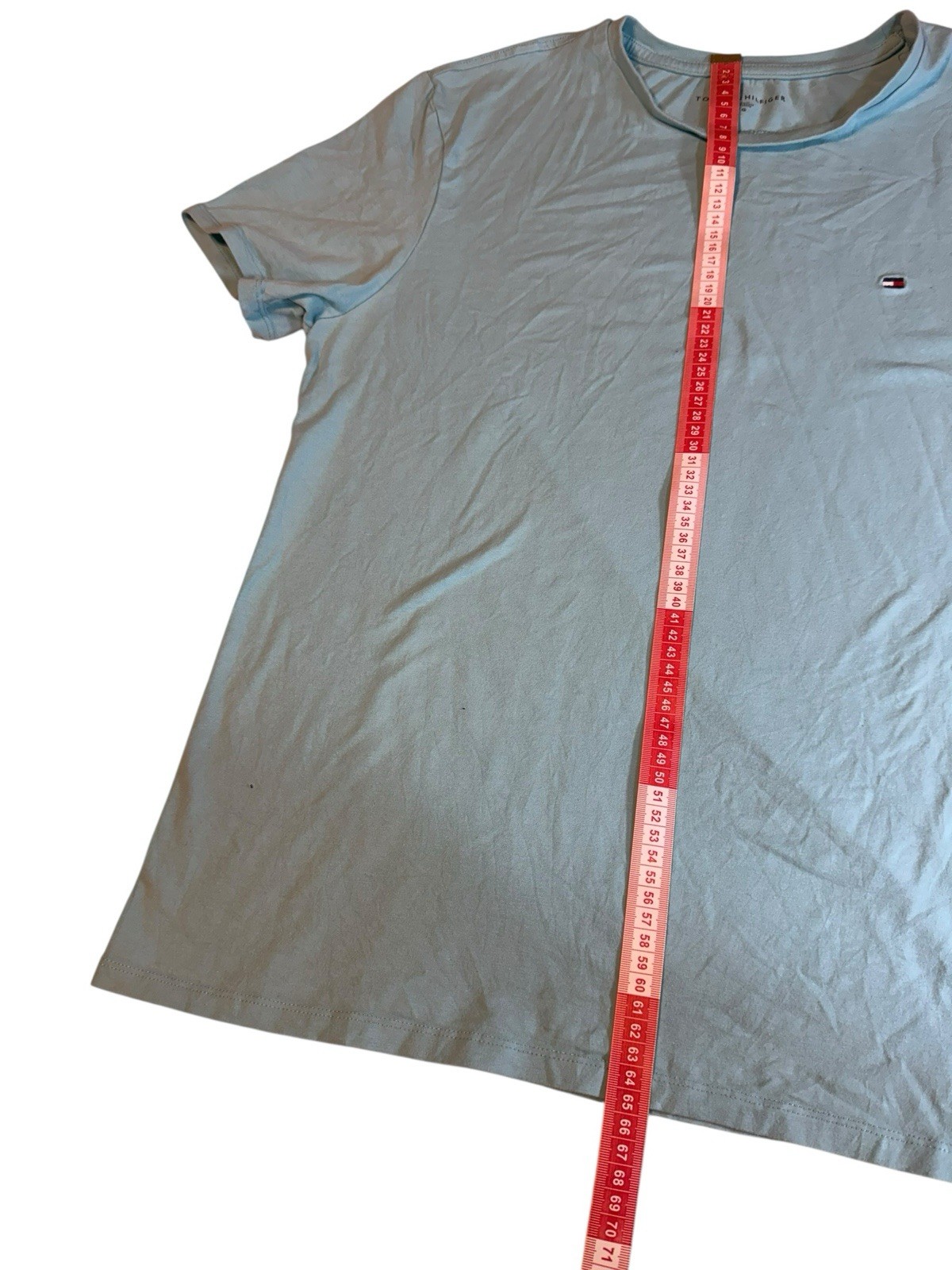 Tommy Hilfiger Mens T-Shirt Size L Light Blue Logo Print Cotton Designer T25 gallery