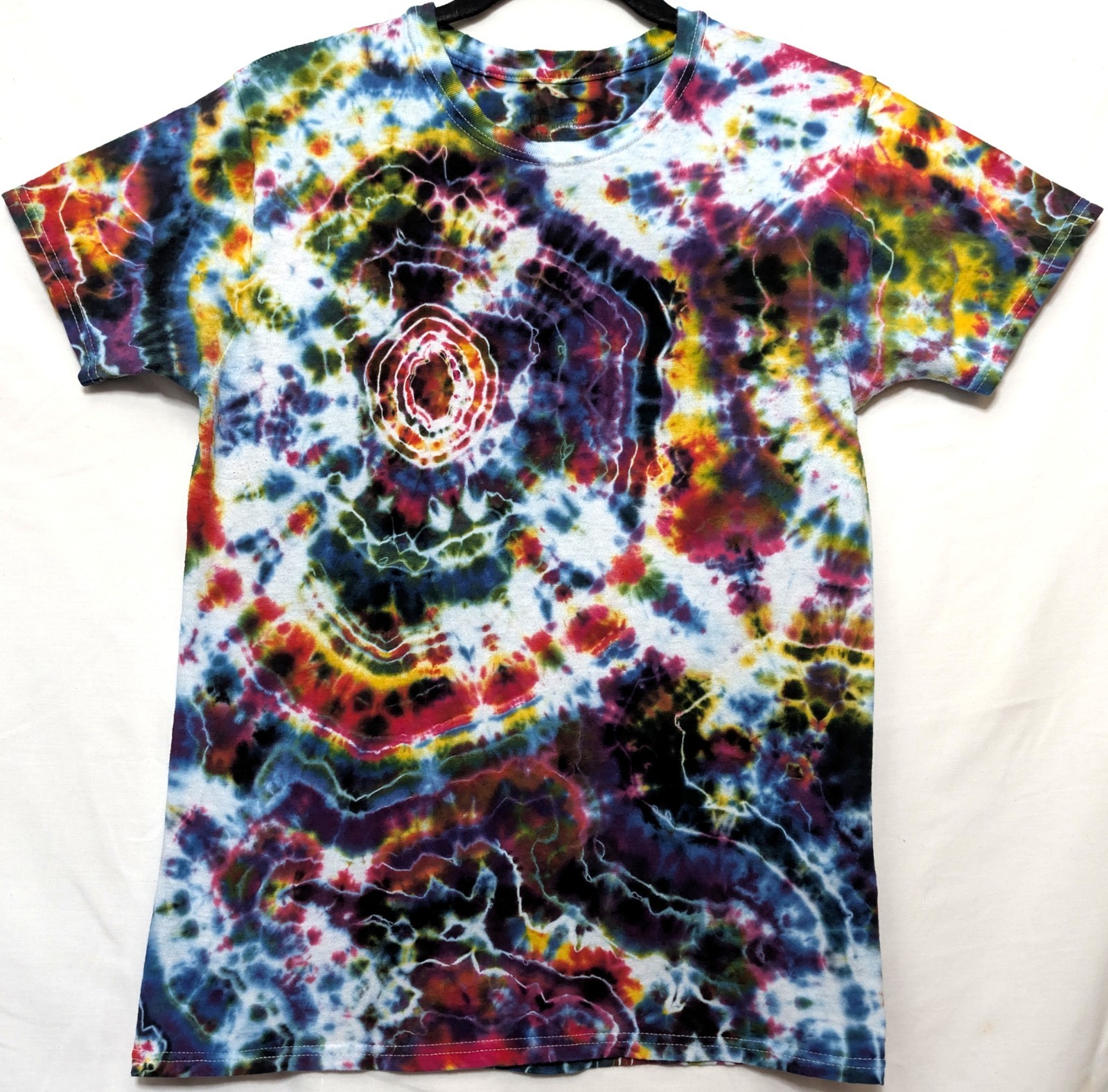 Handmade Tie Dye Rainbow Multicolor Geode Pattern Small Shirt 17" W X 24.5" L gallery