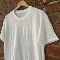 Vintage 50s 60s Blank Plain White Tee Thin Cotton T Shirt XL NOS Rockabilly Work