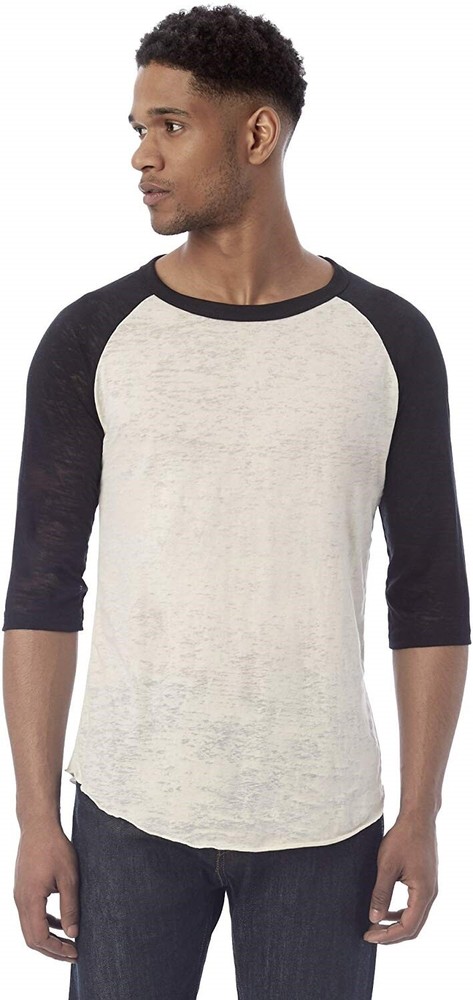 Alternative 169326 Mens Burnout Baseball Tee Natural/Black Size X-Small