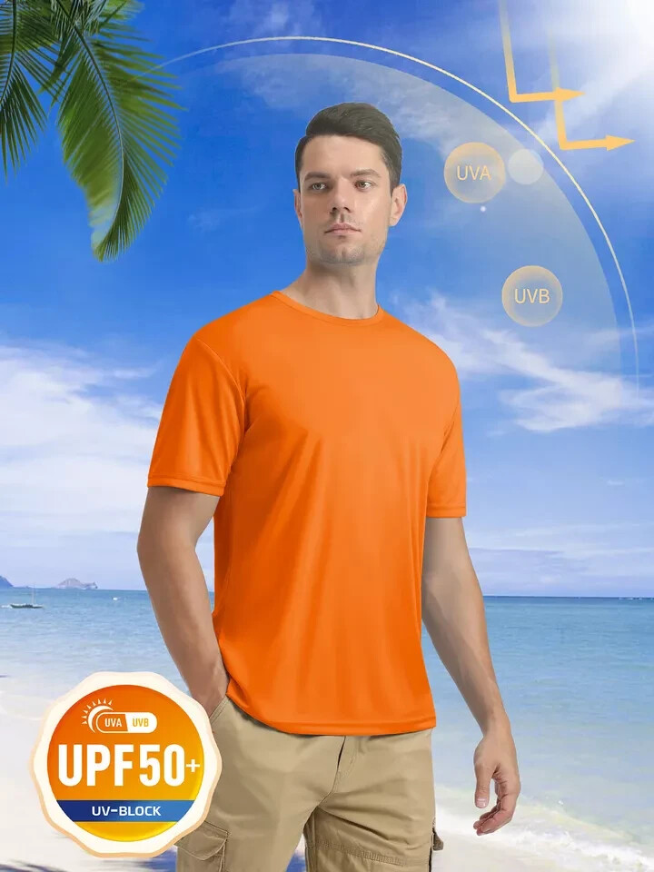 Mens UPF50+ UV Shirts Short Sleeve Gym Quick Dry Shirts Sport Crew Neck Sz M NWT gallery