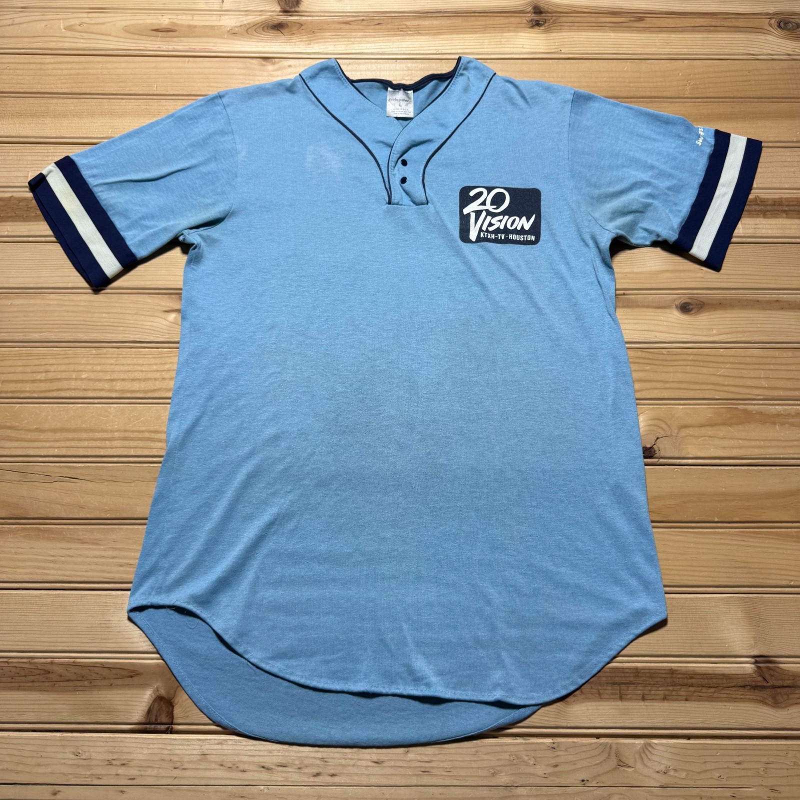Vintage 80s 20 Vision KTXH-TV Houston Baseball Jersey Shirt USA Made Size Large