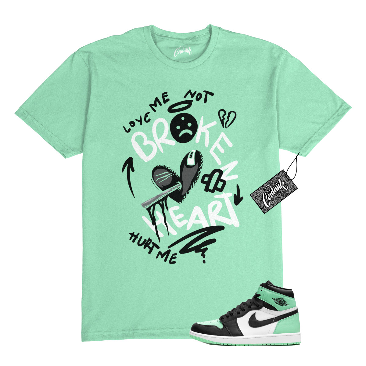 1 Green Glow Mint White Black High T Shirt Match BROKEN