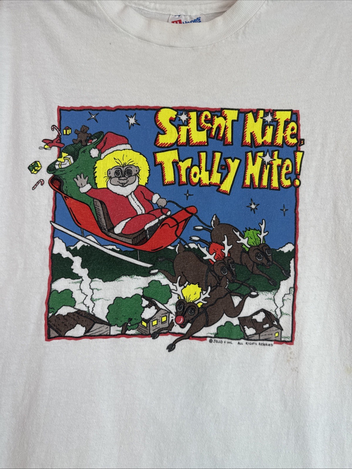 Vintage 90s Trolls Christmas Santa T-Shirt Adult Large S/S Single Stitch USA gallery