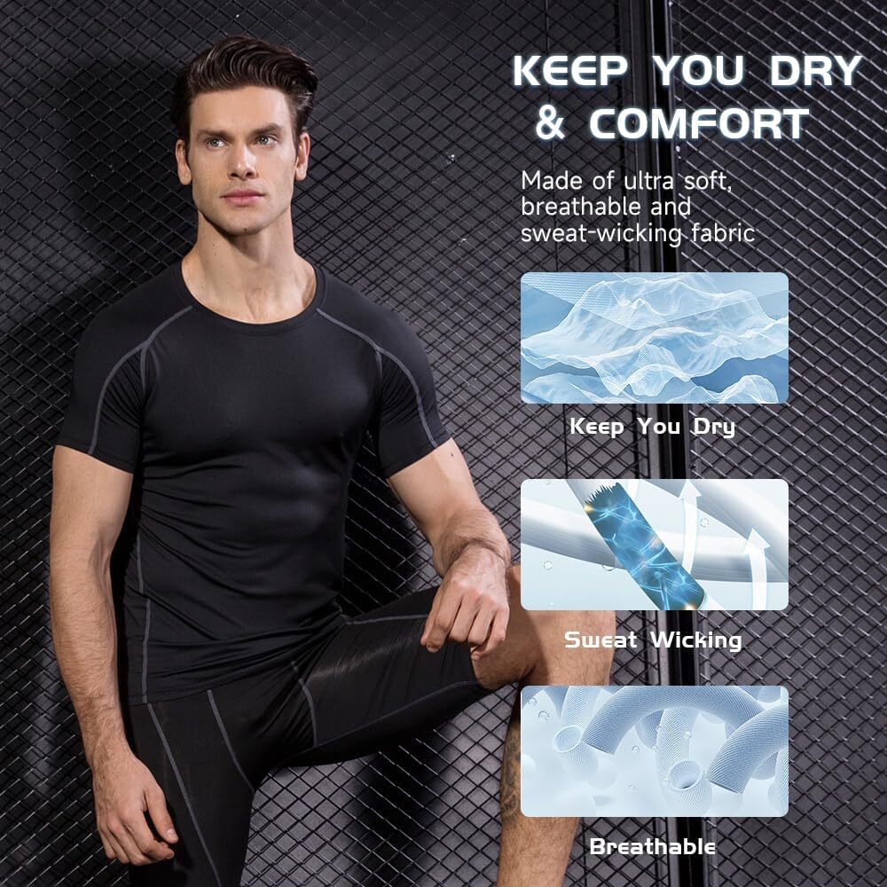Mens Compression Athletic Fitness Shirt Base Layer Tops Tight Dry Sports Gym Tee gallery