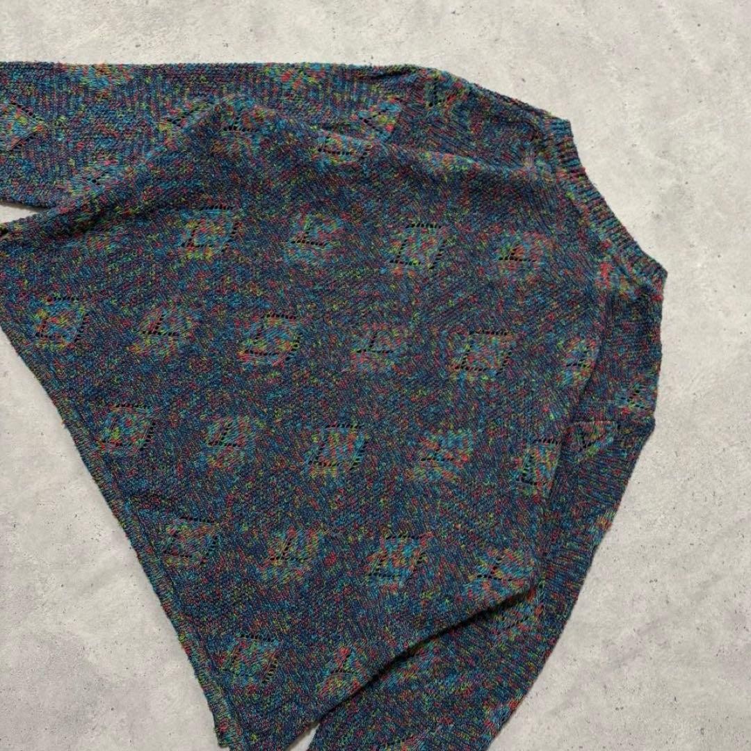 One-of-a-kind all-oer pattern retro knit sweater mix color short length thin gallery