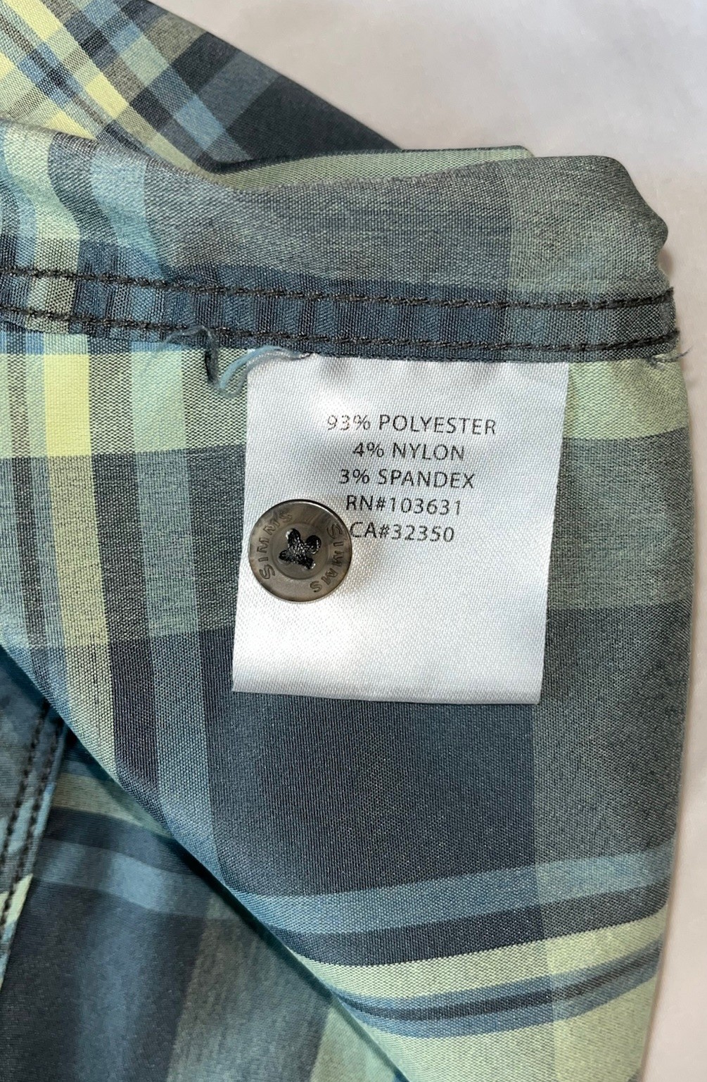 Simms Men's Green Plaid Nylon Blend Fishing Short Sleeve Shirt Size S gallery