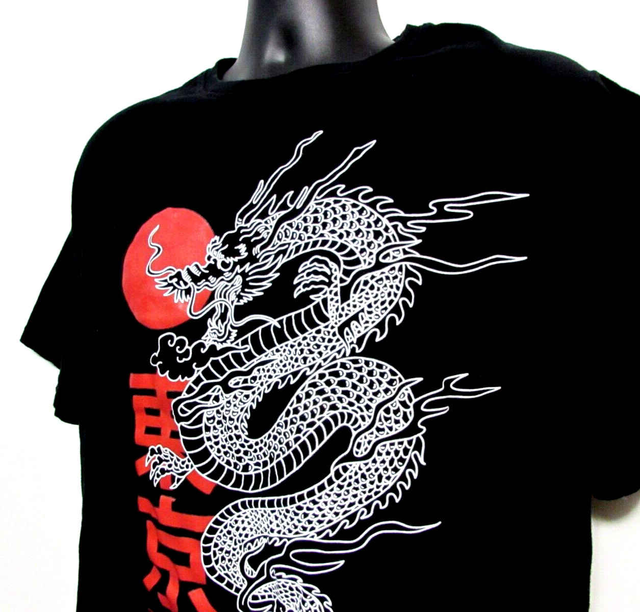 Shein T-Shirt Men Medium Black Asian Dragon Graphic Warrior Theme