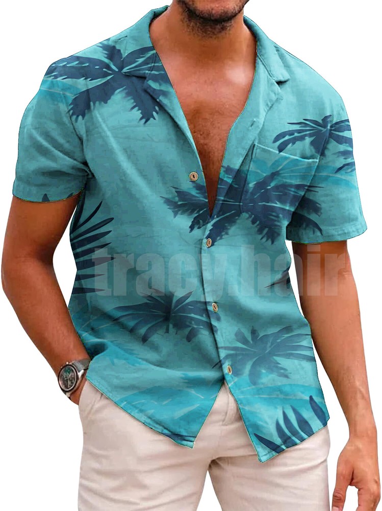 Hawaiian Shirts Men Tropic Summer Casual Beach Button Down Cruise Holiday Party