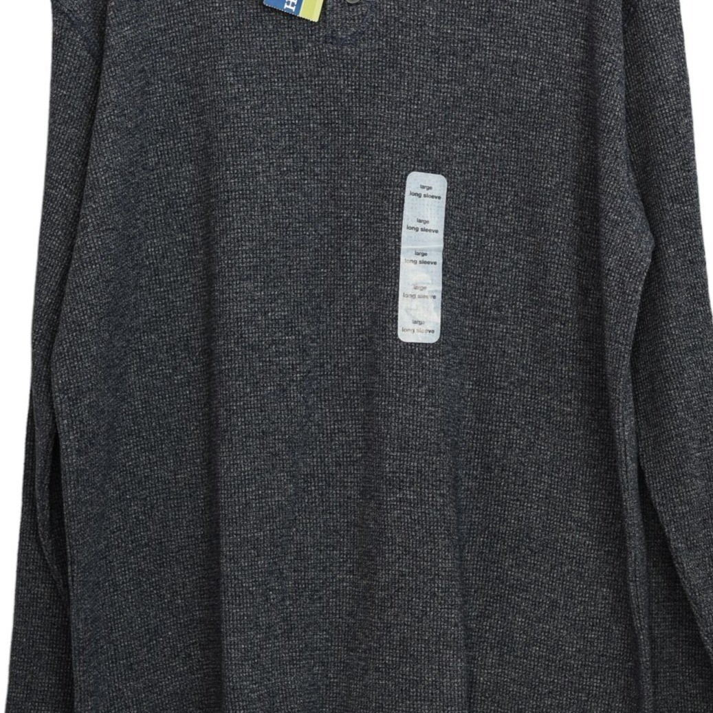 High Stretch Mens Long Sleeve Henley Shirt Size XL Gray Ribbed gallery