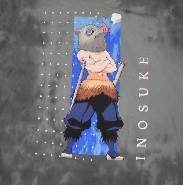 Demon Slayer: Kimetsu No Yaiba Mens Inosuke Dot Panel Gray Wash Shirt New 2XL gallery