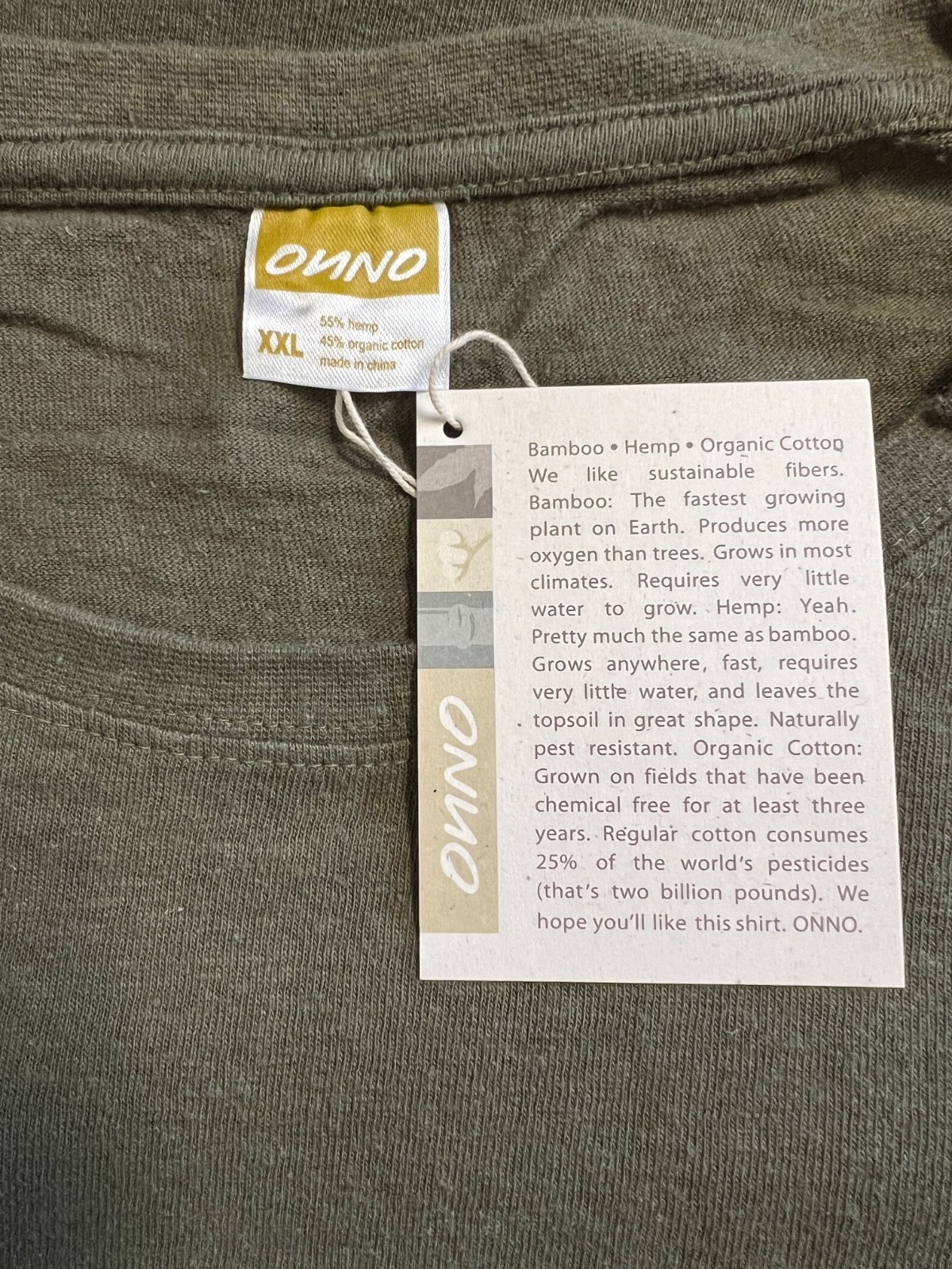 Men's ONNO Short Sleeve 55% Hemp/45% Cotton Green/Cypress T-Shirt, 2X, NOS gallery
