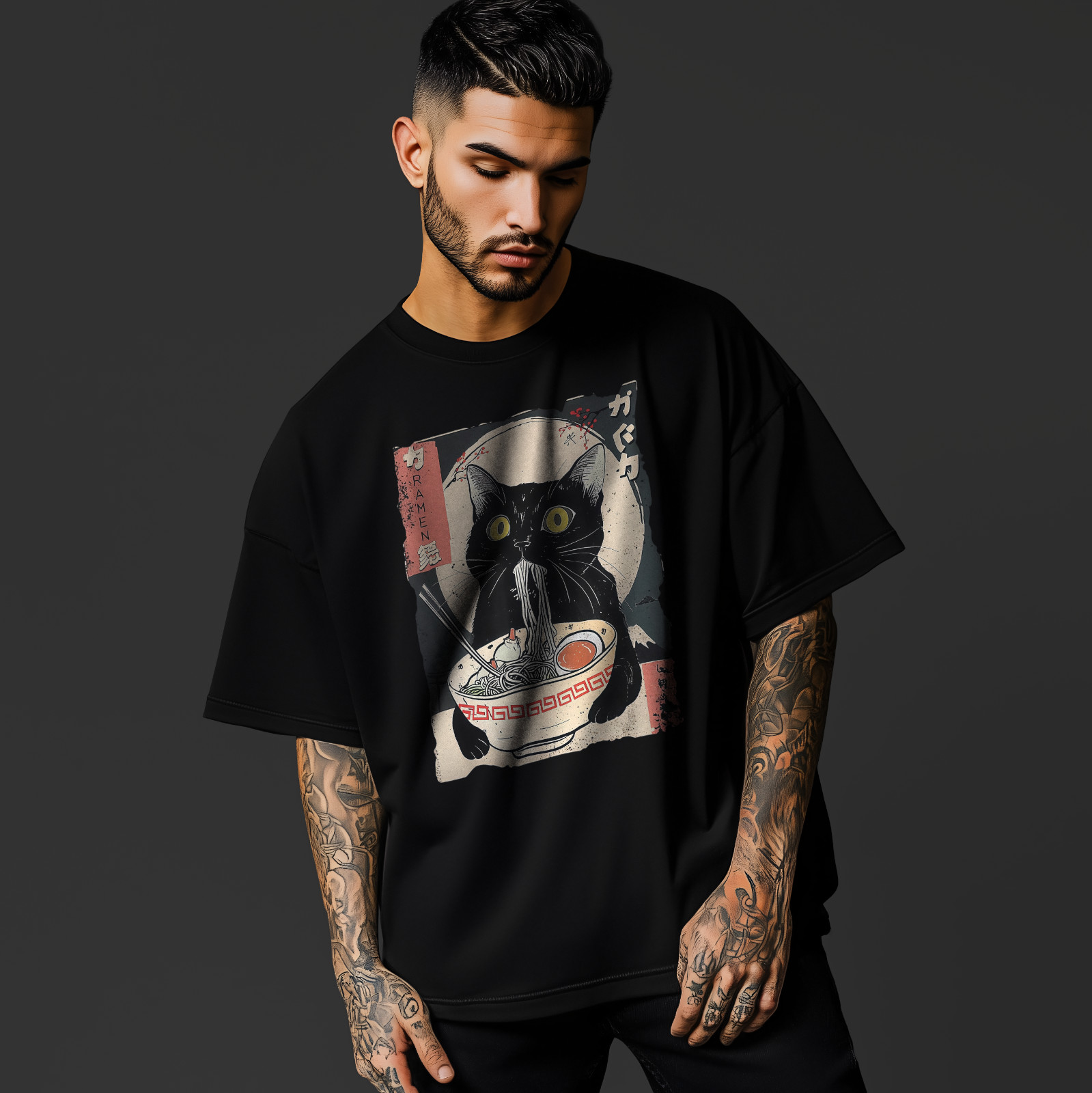 Black Cat Ramen T-Shirt – Japanese Noodle Bowl Graphic Tee A296 gallery