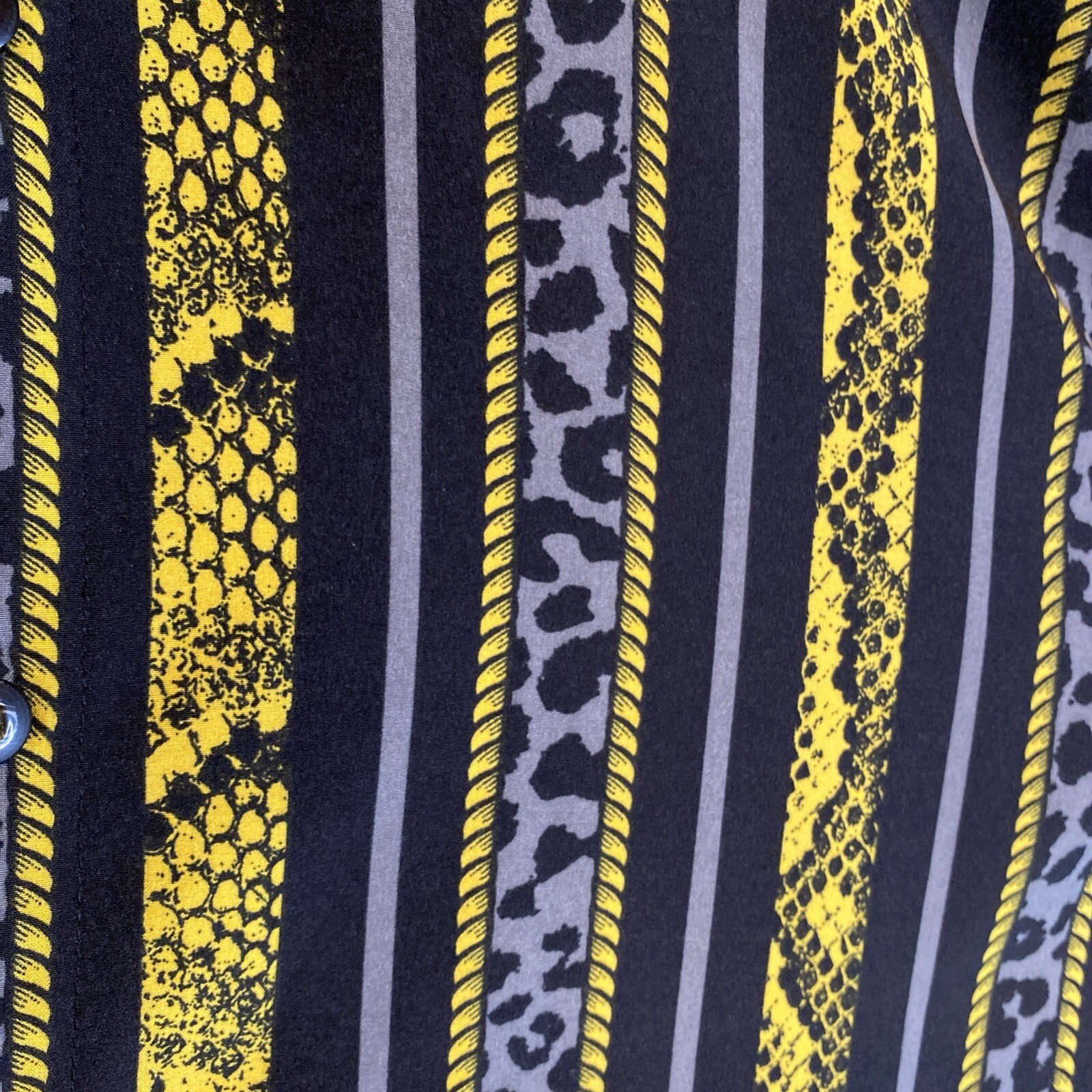 Stretch Drill Clothing Animal Print Mens Dress Shirt Black Yellow Grey Size M gallery