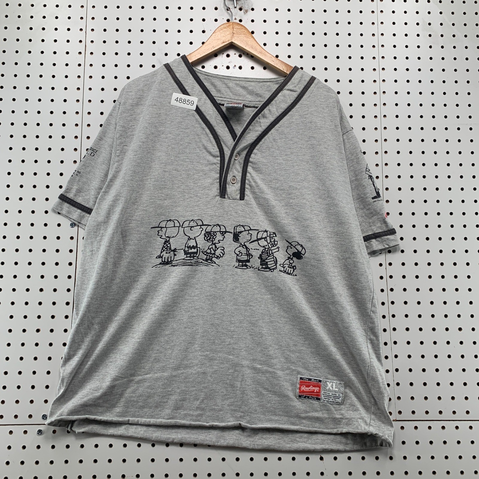 Vintage Rawlings Peanuts Baseball Jersey Mens XL Grey 90s Snoopy Charlie Brown gallery