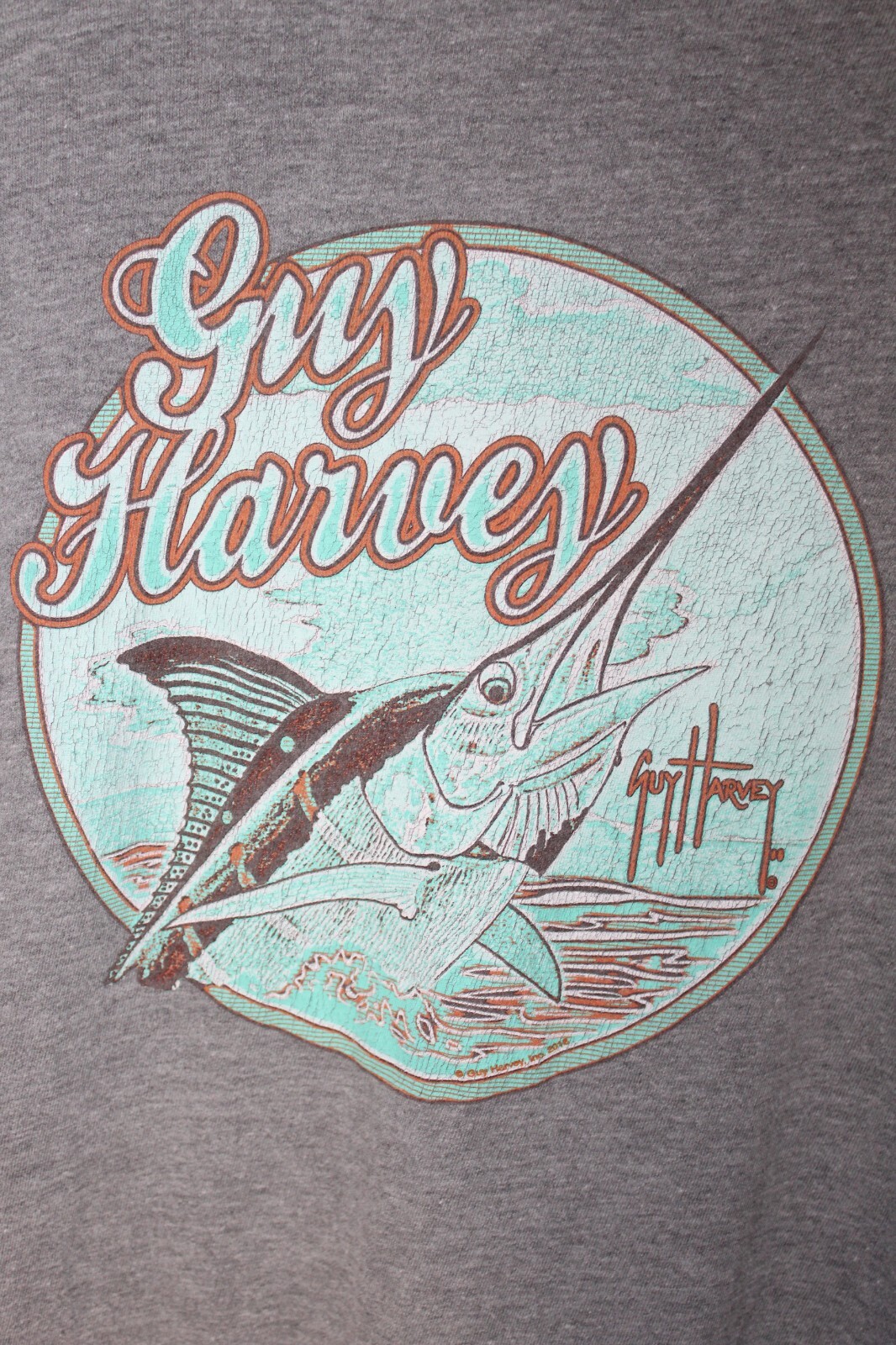 GUY HARVEY-Sailfish Marlin Print Gray Heather T Shirt Men LARGE Cotton Blend
