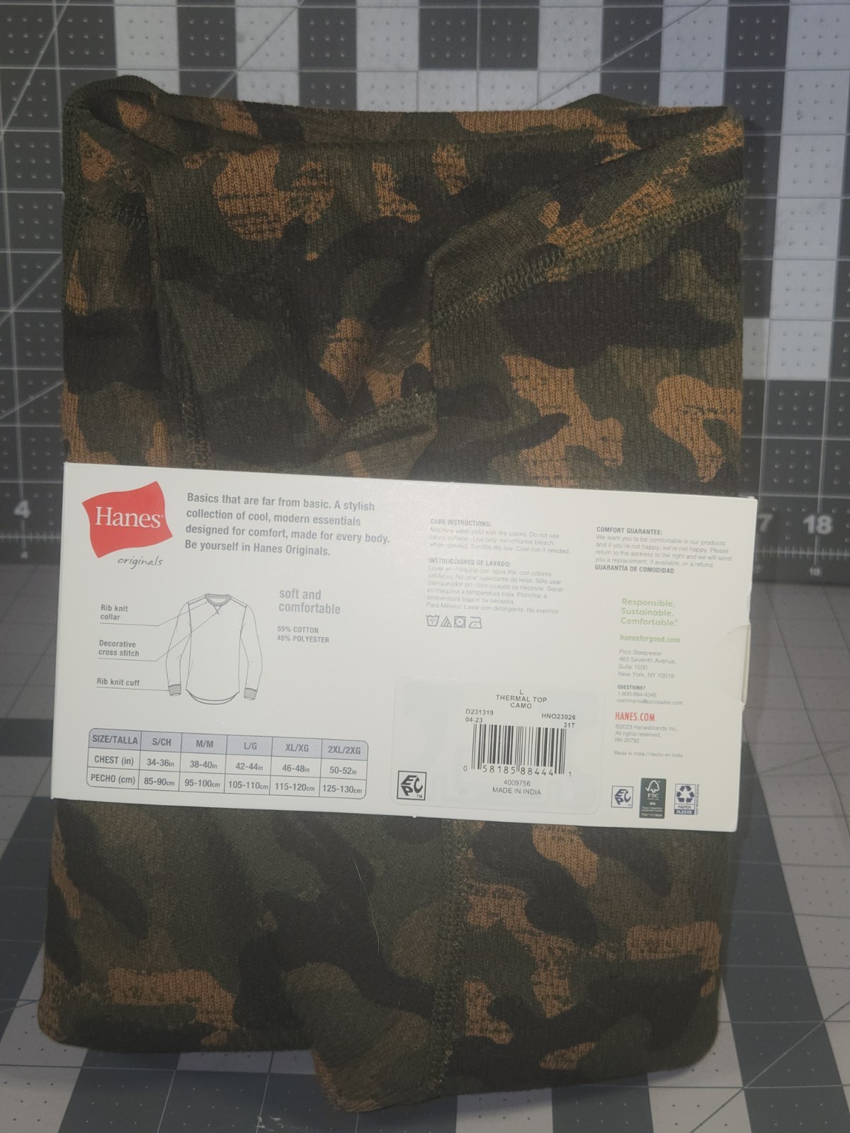 Hanes Men's Reversible Thermal Crew Top Long Sleeve Shirt Camo L/G Large - gallery