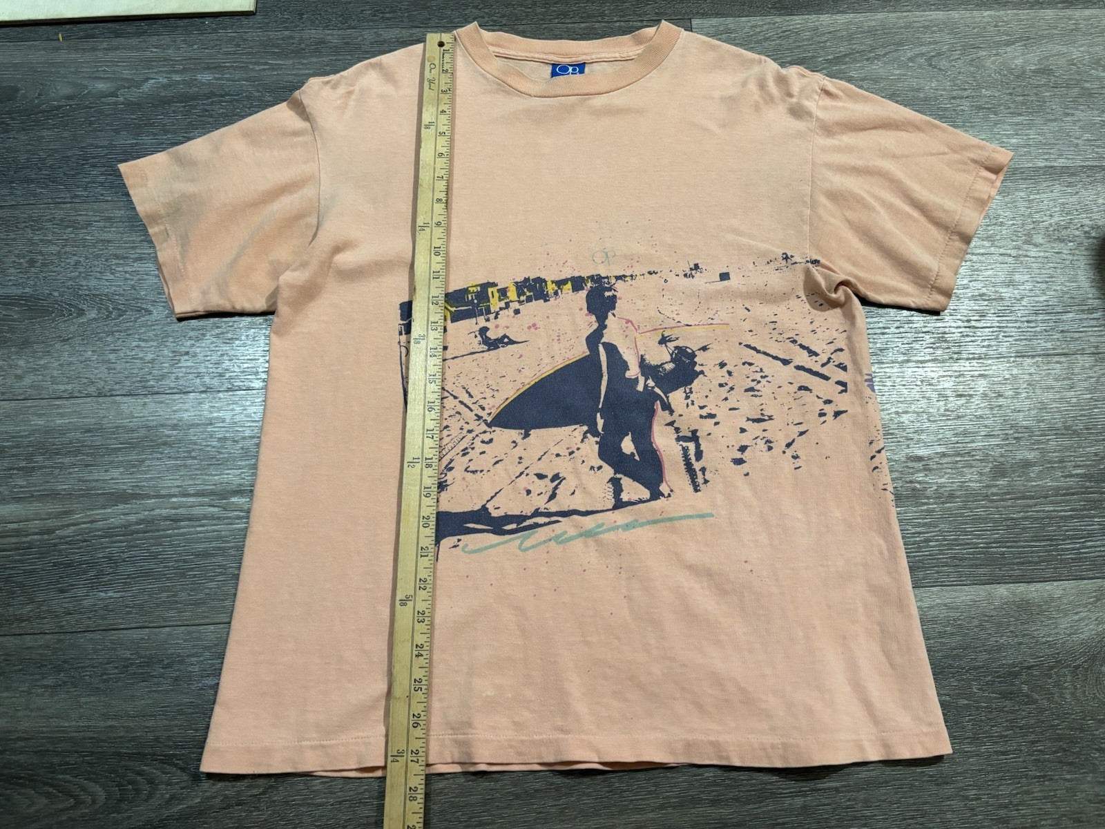 Vintage OP Shirt Large 80s Ocean Pacific Surf Art Tee Single Stitch Salmon Pink gallery