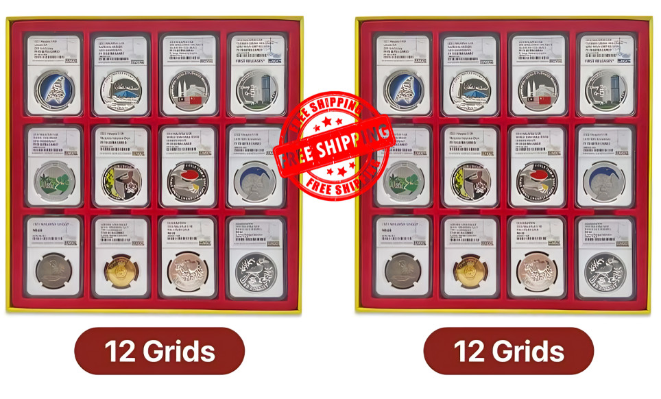 2 Pack Red Coin Slab Display Tray – 12 Grid (Holds 24 Certified Slabs)