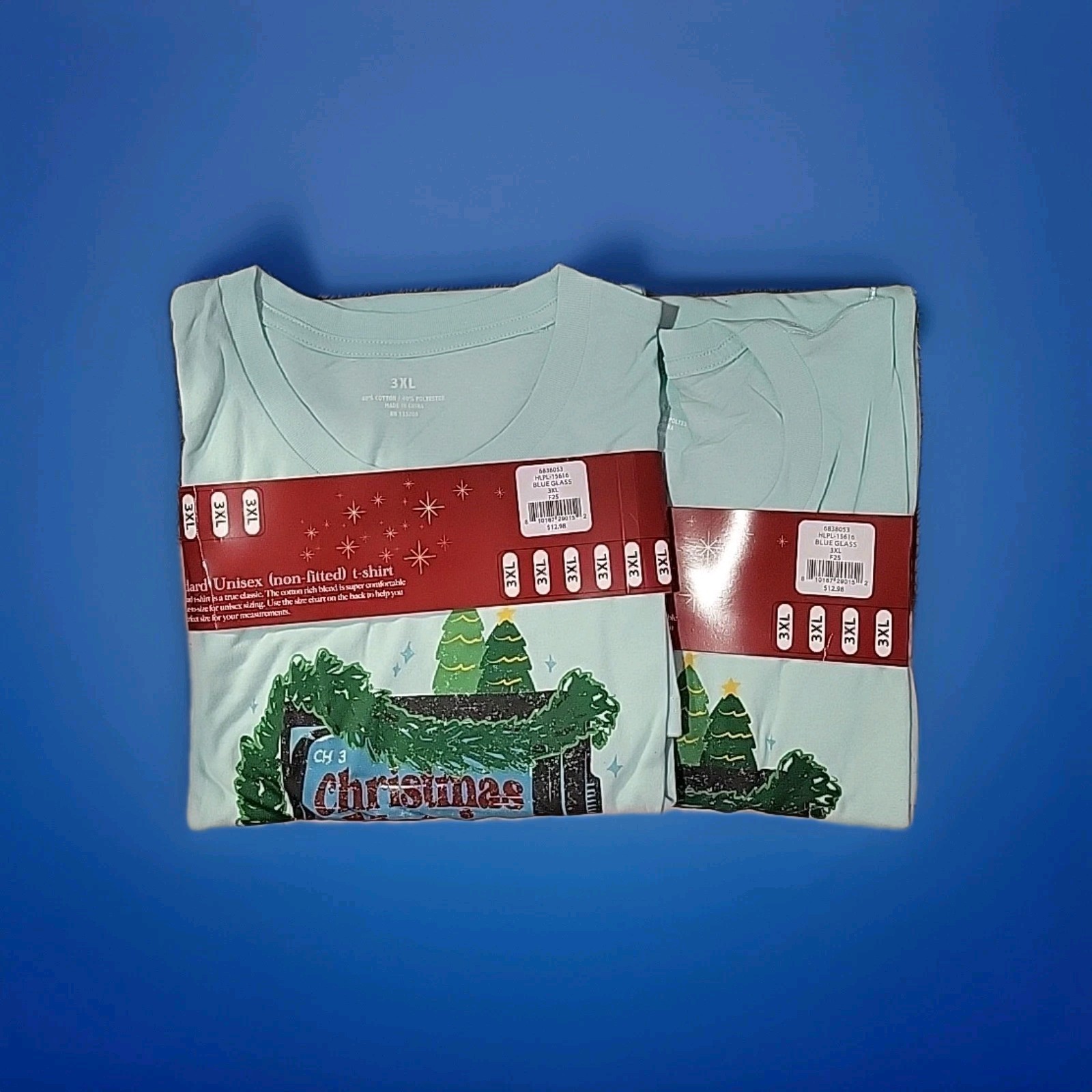 Men's Blue Light weight Knit Short sleeve Graphic Christmas T-shirt ( Size: 3XL gallery