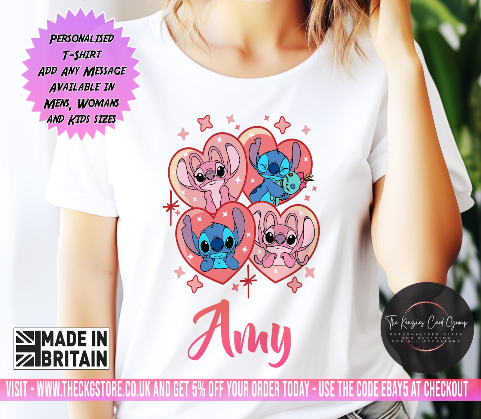 Personalised Disney’s Lilo & Stitch – Stitch and Angel T Shirt V1