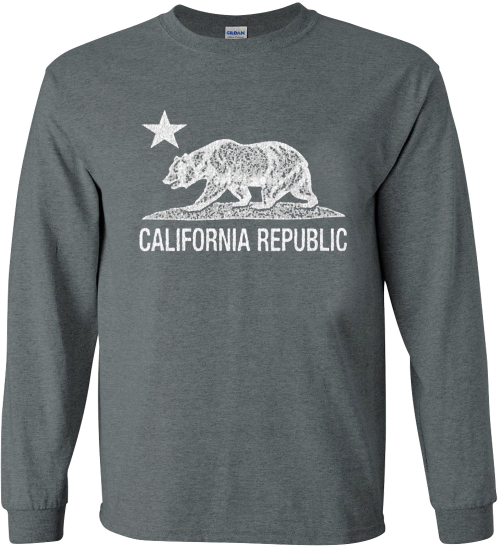 California Bear Flag T-shirt Long Sleeve Tee Graphic Decal Gifts for Men