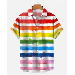 Mens Button Down Rainbow Psychedelic Heart Hawaiian Top Summer Gift Shirt