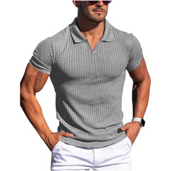 Men’s Summer Short Sleeve V Neck Solid For polo Shirt Polyester Casual T-Shirt