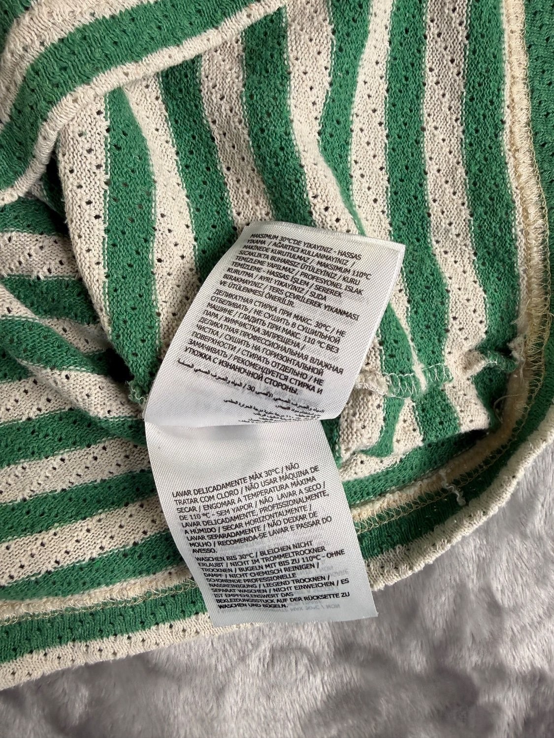 Moncler Striped Pointelle Knit T-Shirt Green White Terry Logo Patch Men's Size M gallery