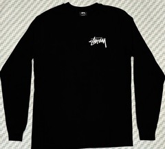 Stussy Basic Long Sleeve Logo Black Tee Mens Size S