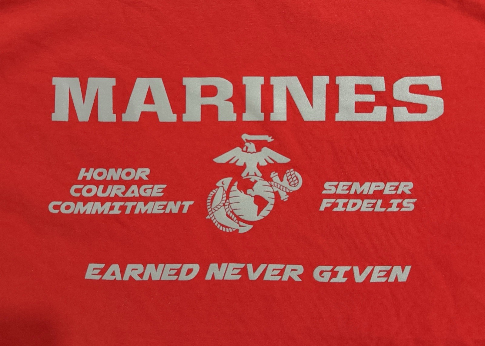 USMC “MARINES - EARNED NEVER GIVEN” Red T-Shirt - Size XL - by MV Sport - NWT! gallery