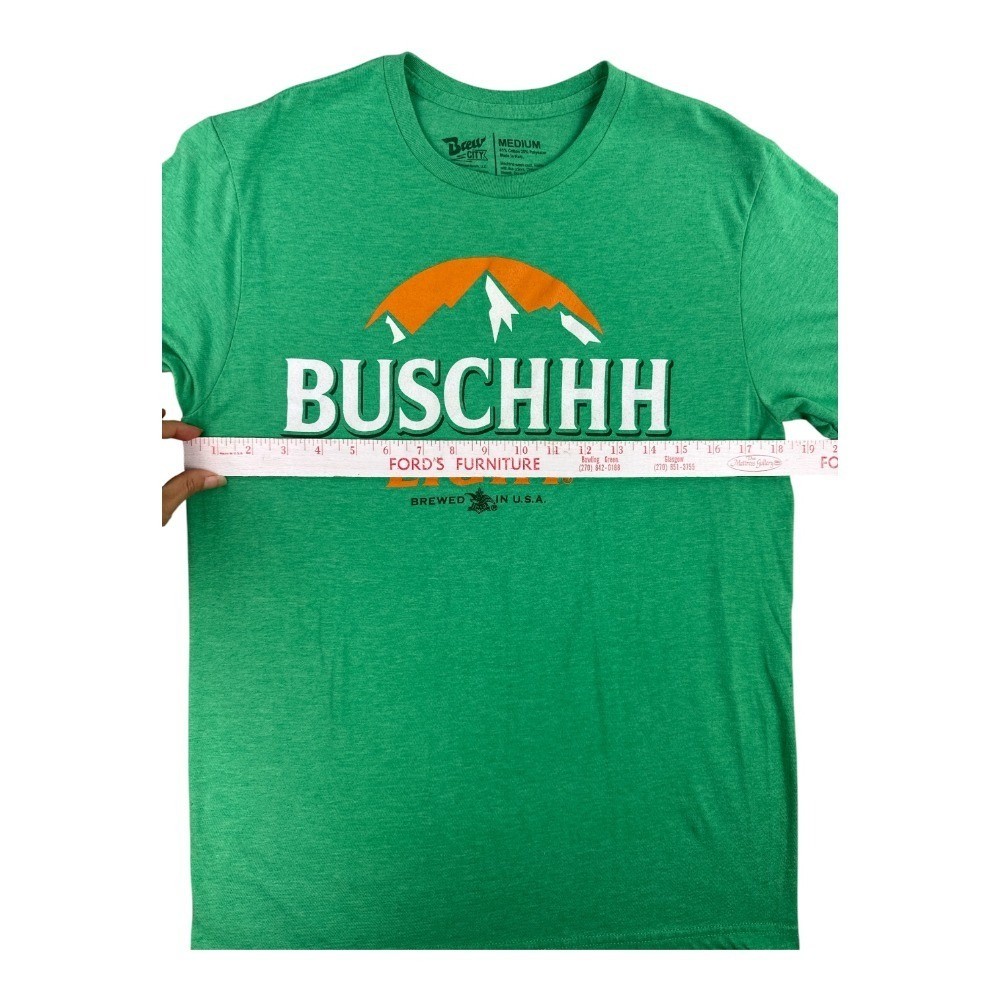 Brew City Men Medium T-Shirt Bush Light Beer Graphic Heather Green Cotton Blend gallery