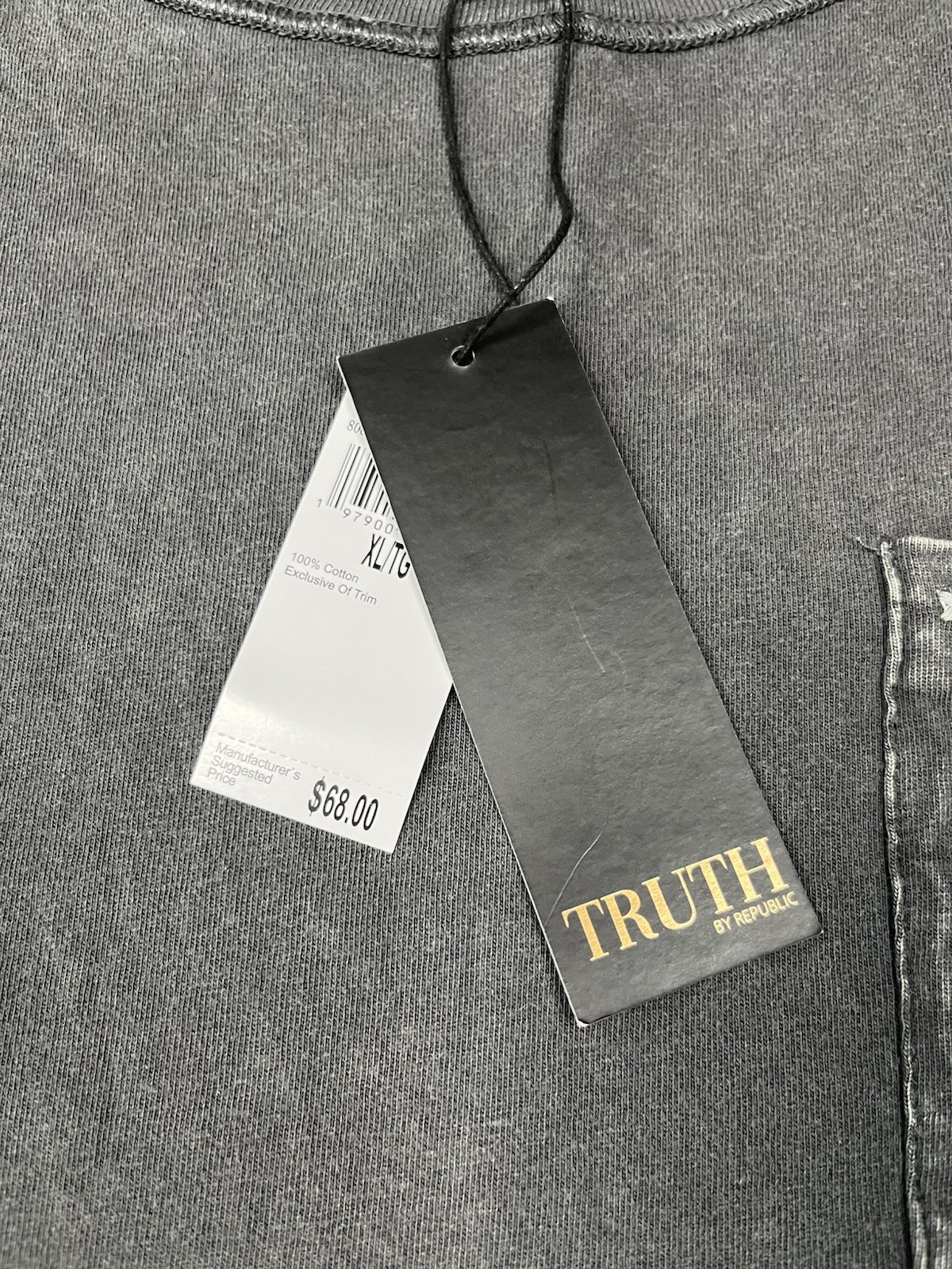Truth By Republic Gray Distressed Short Sleeved T Shirt Embroidered Pocket XL gallery