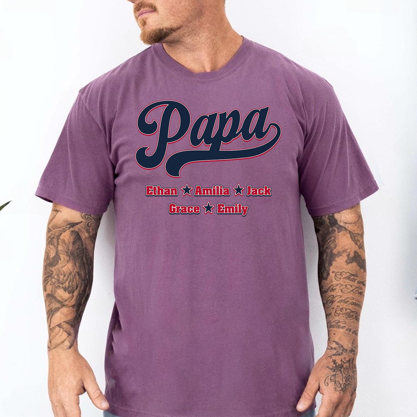 Personalized Baseball Papa Shirt Custom Kids Names Fathers Gift Sport Dad Tee gallery