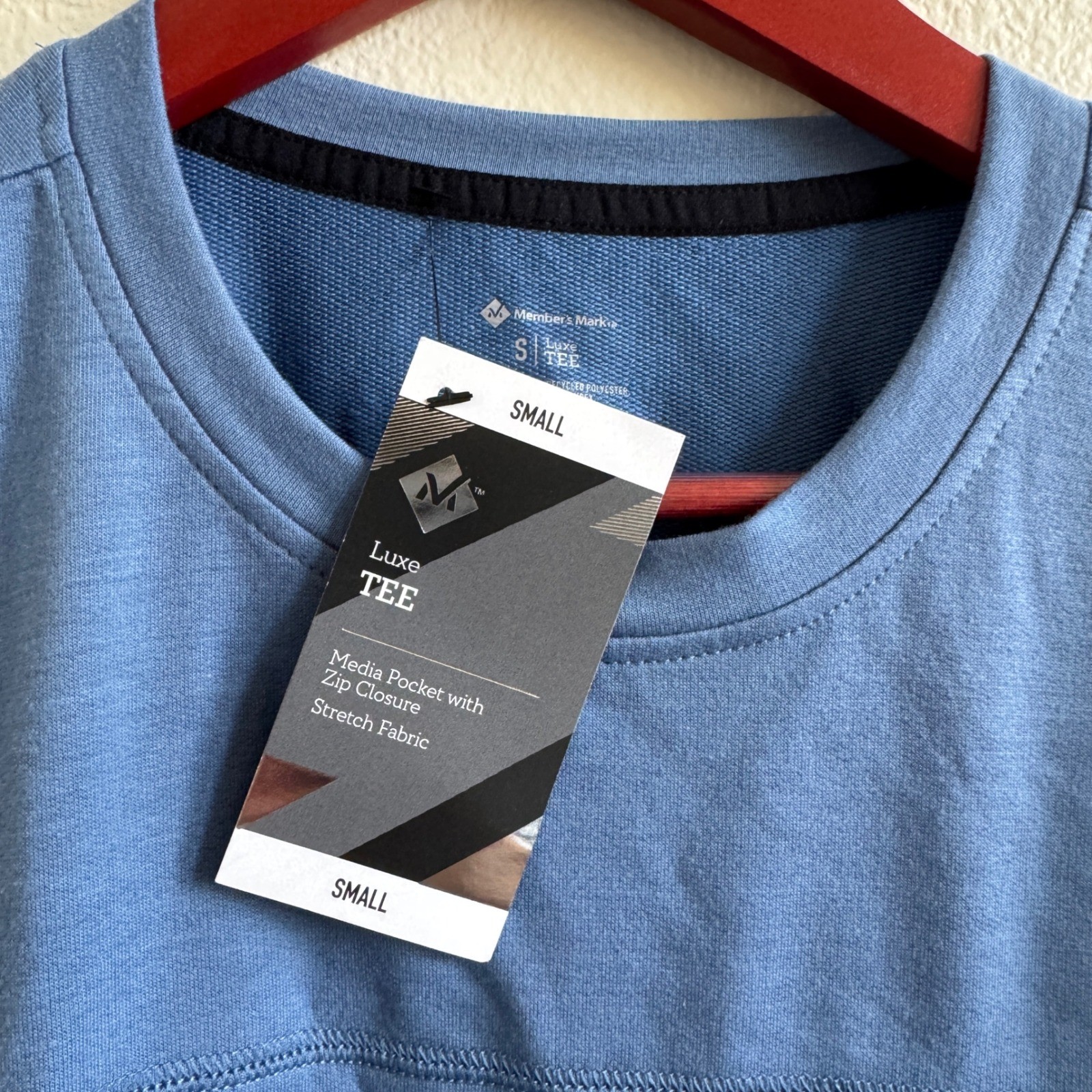 Members Mark Luxe Tee Mens Small Blue Moonlight Short Sleeve Media Pocket C21102 gallery