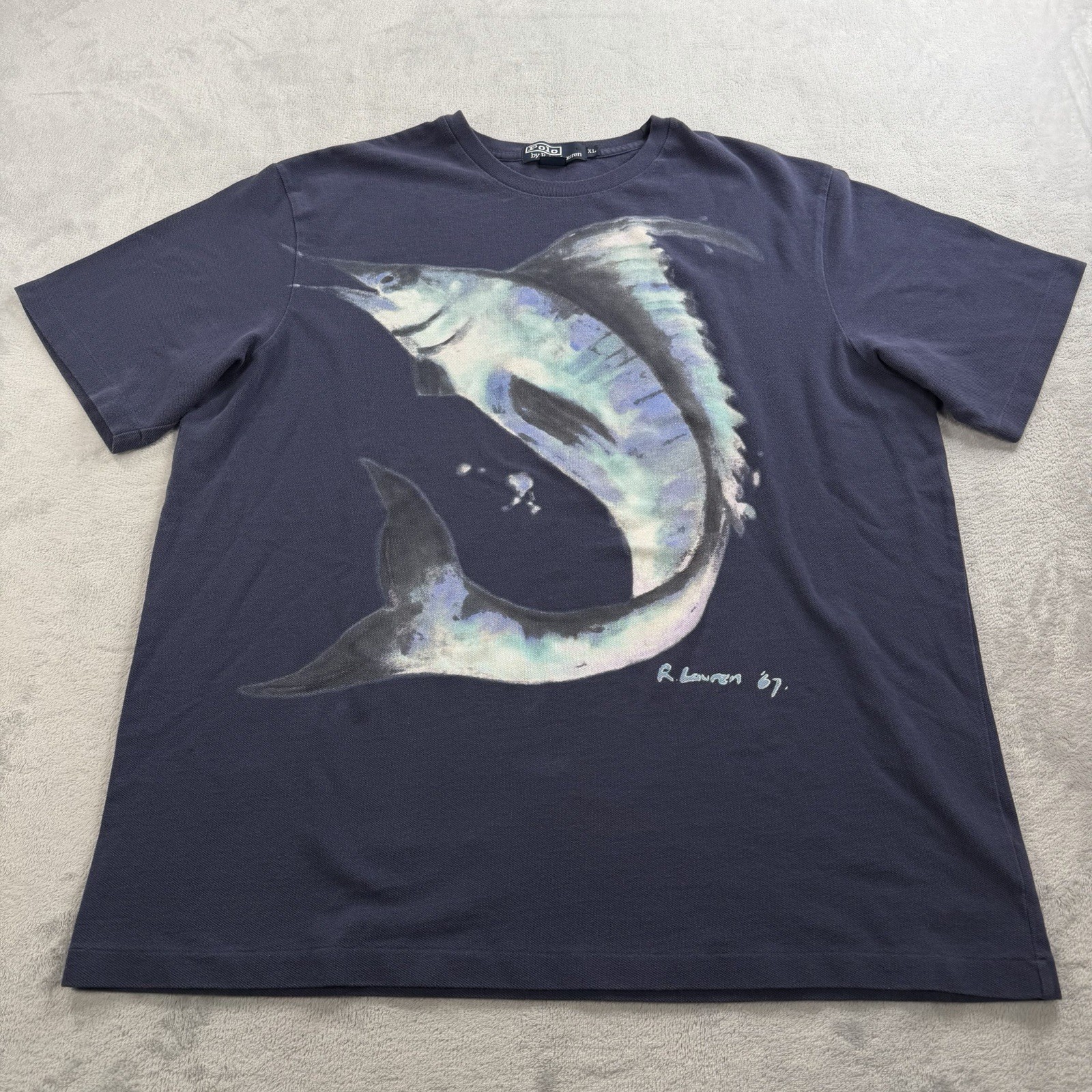 Vintage Polo Ralph Lauren Swordfish Marlin Graphic T Shirt XL Navy Blue RL 67 gallery
