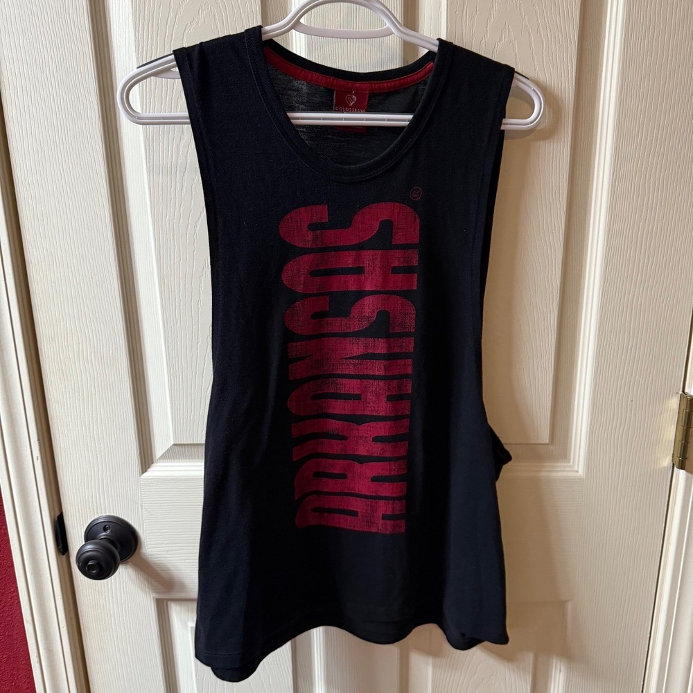 Colosseum Arkansas Razorbacks Black Red Muscle Tank Top Shirt M