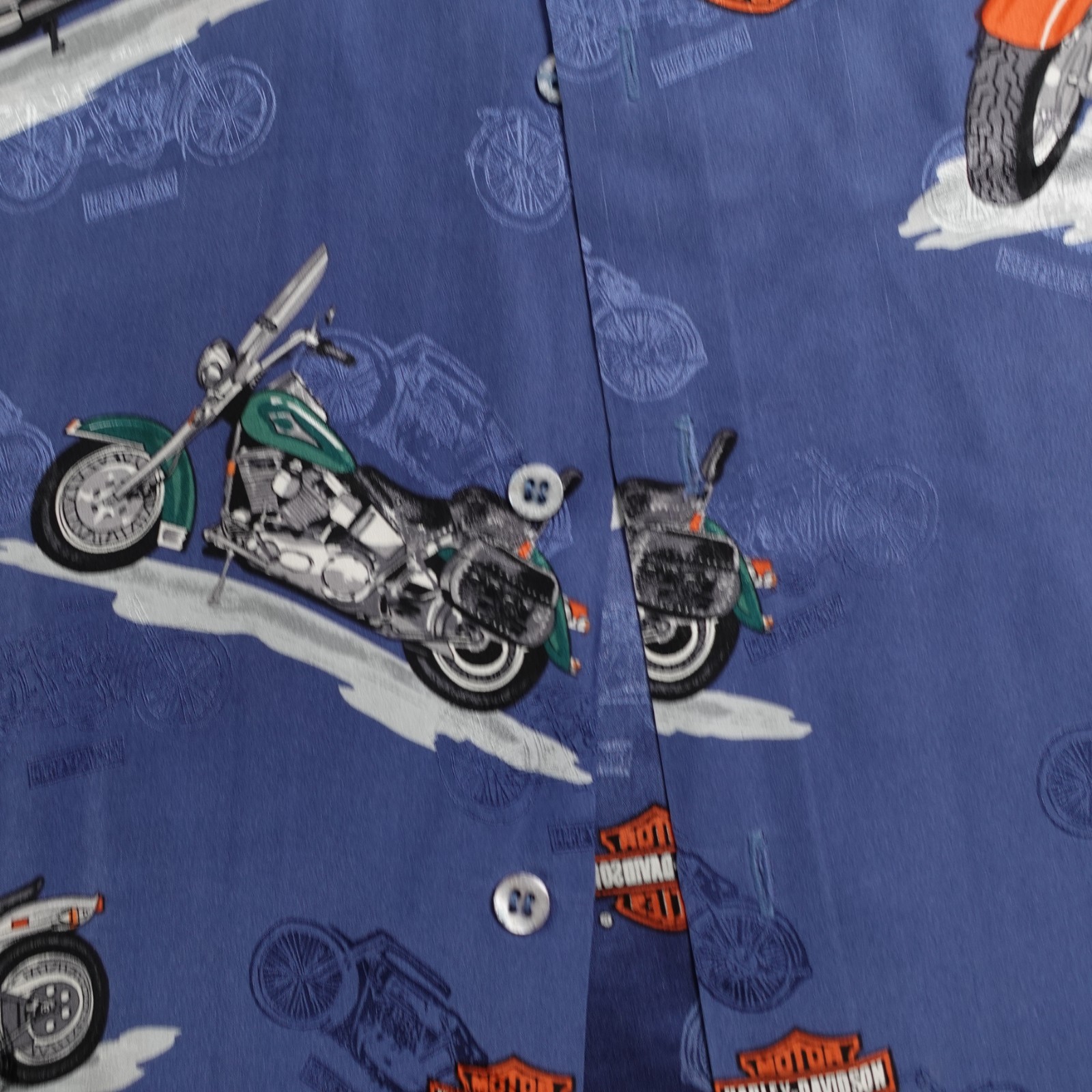 Vintage Harley Davison biker Hawaiian all over print button up Shirt 2XL Silk gallery