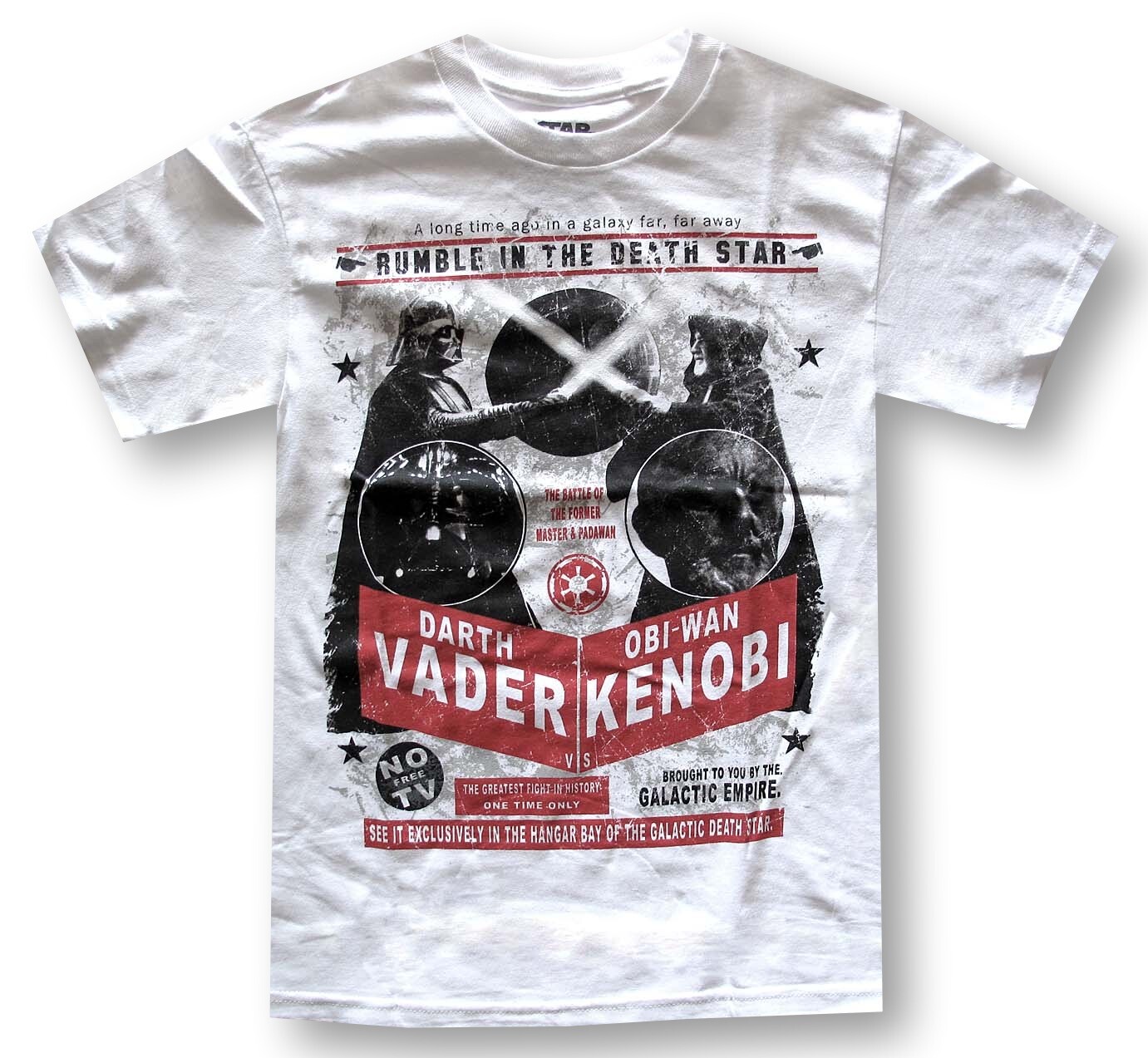 Star Wars Vader Obi Wan Rumble in the Death Star White Mens Graphic T-Shirt New