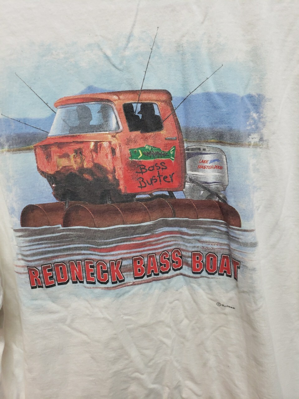 Vtg Redneck Bass Boat Men T Shirt Size XL White Fishing Short Sleeve gallery