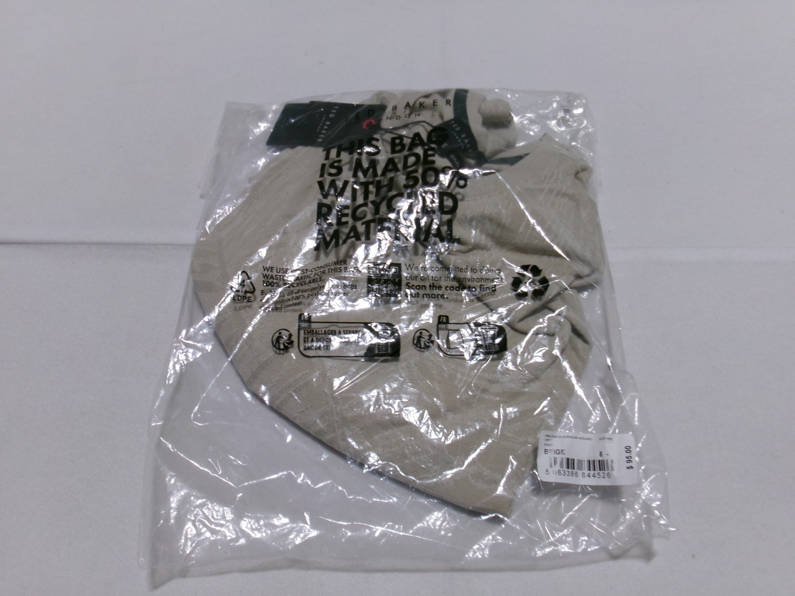 L61 TED BAKER Leaf Print Jacquard Tee Shirt Beige Mens Size XL (Ted 5) gallery