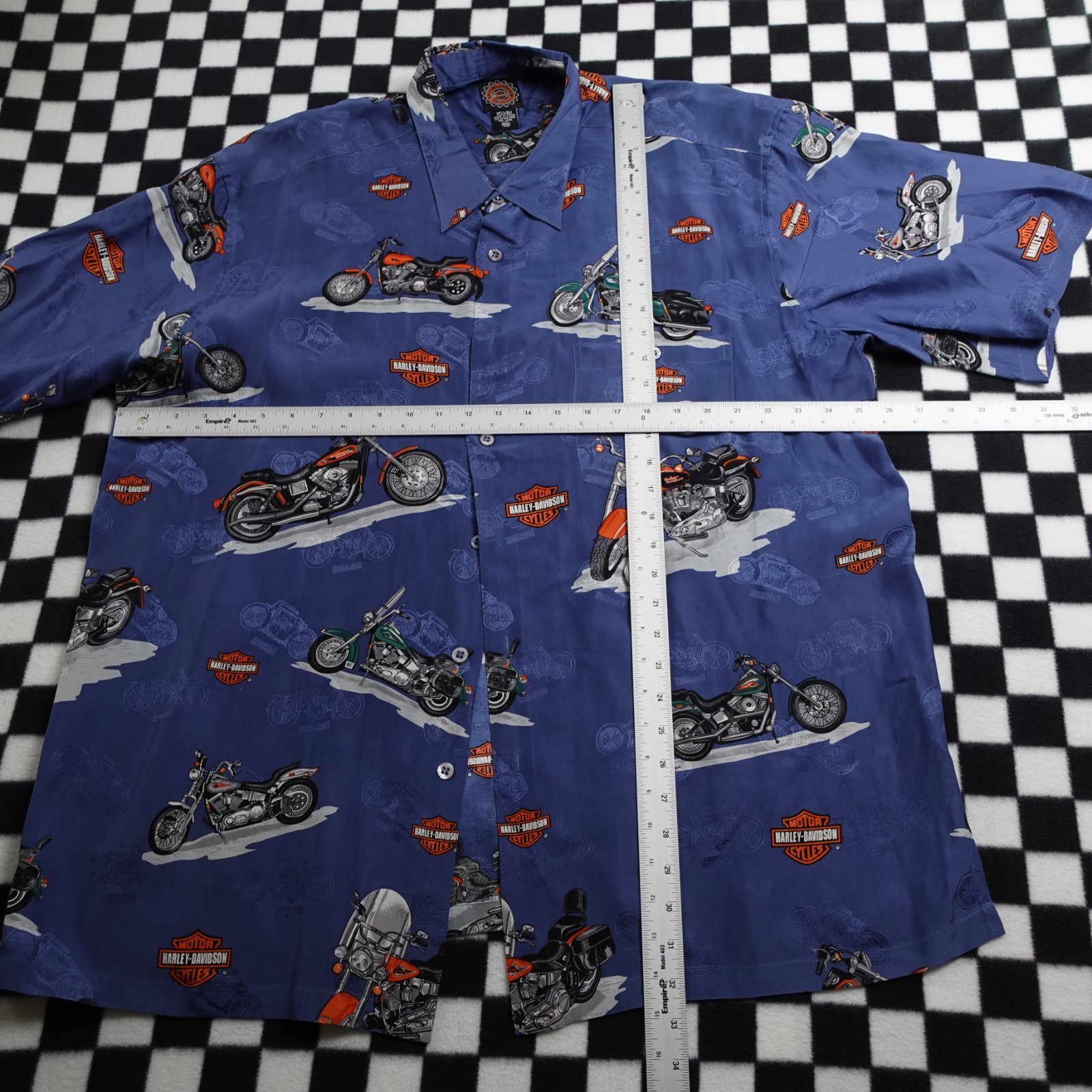 Vintage Harley Davison biker Hawaiian all over print button up Shirt 2XL Silk gallery