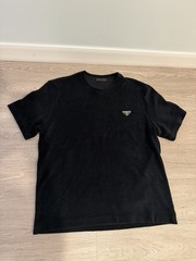 Prada Cotton Terry T-shirt with Enamel Metal Triangle Logo in Black 2025 Large